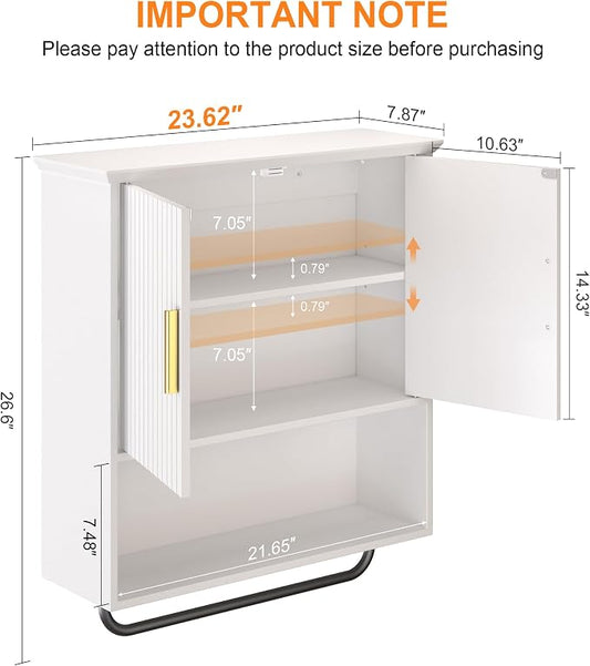 Bathroom Wall Cabinet with Towel Bar, 2 Doors & Adjustable Shelves - Image 2
