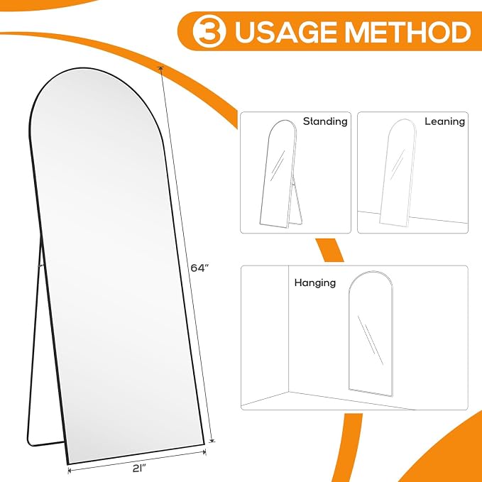 Arched Mirror Full Length, Upgraded 21"x64" Body Wall Mirrors - Image 7