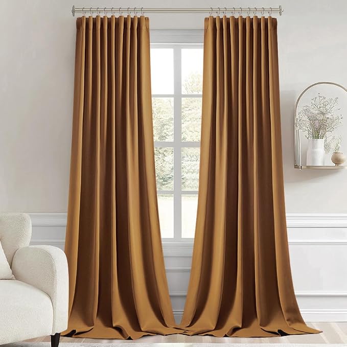 MIULEE Golden Brown Back Tab Blackout Curtains 102 Inch Long 2 Panels Set - Image 9