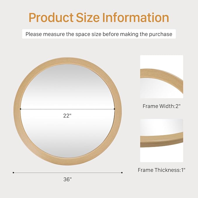 CULER Round Mirrors 36 Inch, Natural Vanity Wall Rustic Natural Mirror - Image 7