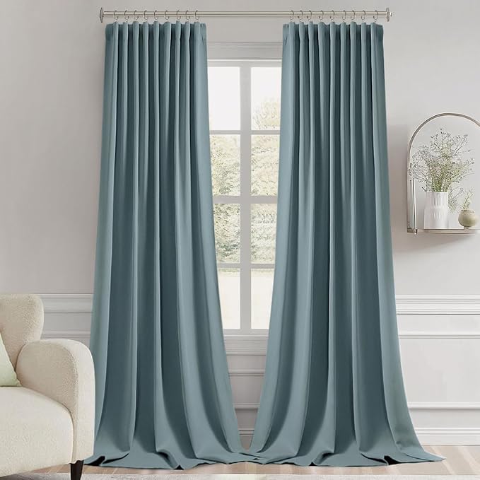 MIULEE Greyish Blue Back Tab Blackout Curtains 108 Inch Long 2 Panels Set - Image 9