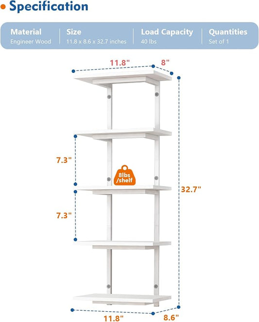 Harwaya White 5 Tier Wall Shelf Unit - Image 2