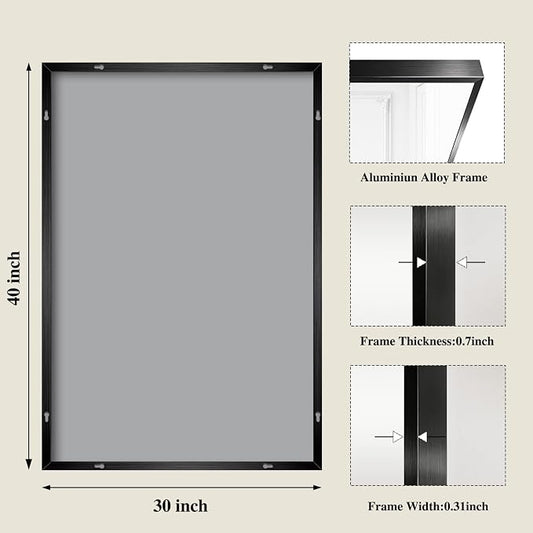 Koonmi Black Mirrors for Wall, 30x40 Inch Bathroom Mirror, Rectangular Wall - Image 2