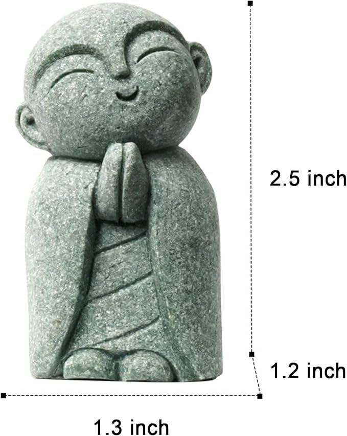 OwMell Japanese Jizo Monk Statue Praying, Buddha Jizo Statue Figurine Memorial Statue Aquarium Decoration for Garden Outdoor Ornament 2.6" - Tilting Head