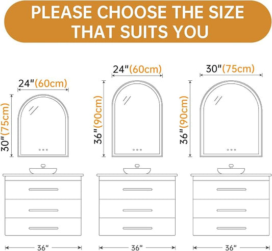 Arched LED Bathroom Mirror 24"x36", Dimmable-LED Mirror - Image 2