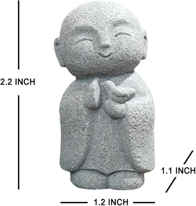 OwMell Japanese Jizo Monk Statue Praying, Buddha Jizo Statue Figurine Memorial Statue Aquarium Decoration for Garden Outdoor Ornament 2.6" - Holding Bird