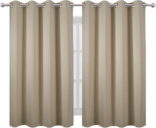 LEMOMO Blackout Curtains 66 x 54 Inch Long Beige Curtains Set of 2 Panels Room - Image 2