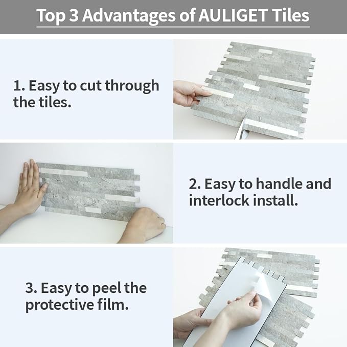 AULIGET 20 Sheets Mountain Rock Peel and Stick Backsplash, PVC Mixed Metal Gold - Image 7