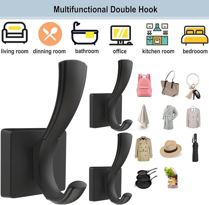 TOFIIGREM Black Towel Hooks, Coat Robe Hooks Bathroom Entryway Mudroom Pool - Image 8