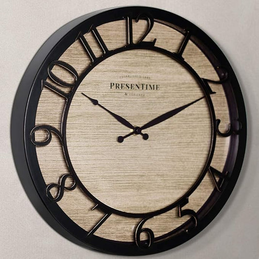 Presentime & Co 13" Farmhouse Series Wall Clock, Quartz Movement, Shiplap Style - Image 2