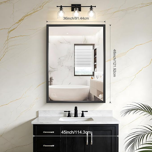 Black Rectangle Mirror, 48 x 36 Inch Large Bathroom Mirrors - Image 2