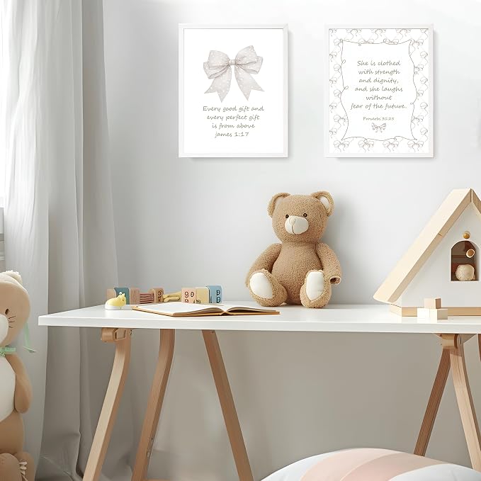 LARTSFRO Coquette Beige Bow Jesus Wall Art Decor Posters, Inspirational Bible - Image 7