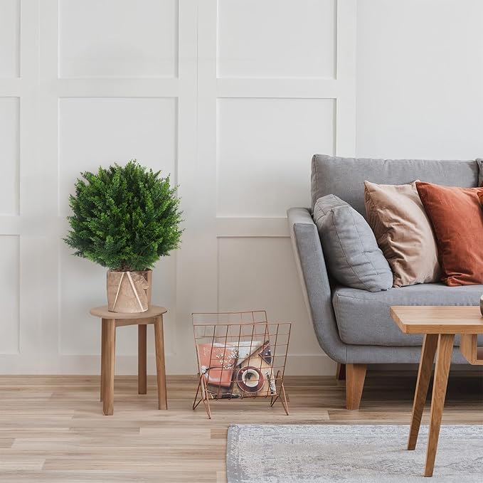 22''T Artificial Cedar Topiary Ball Tree 2 Pack, Outdoors Artificial Shrubs Faux Plants Uv Rated Perfect for Outdoor, Indoor - Easy to Install.