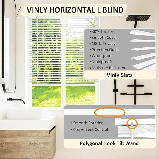 Cordless Vinyl Mini L Blinds 27" W x 48" H, Light Filtering, Arrive 1/2 Inch - Image 2
