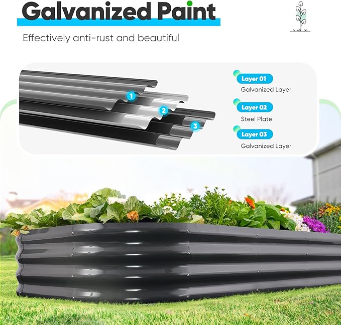 Quictent Galvanized Raised Garden Bed Kit, 6x3x1 ft Oval Metal Planter Box for Vegetables, Dark Grey