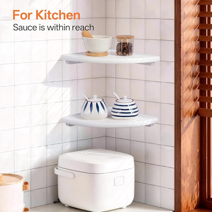 Gieanoo White Corner Wall Shelf 10inch Solid Oak Wood Floating Corner Shelf - Image 8
