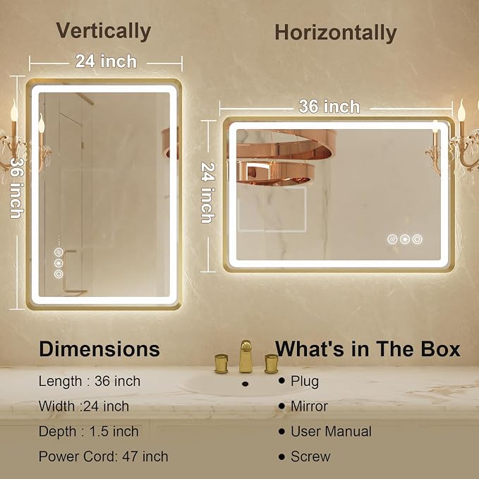 24x36 Inch LED Bathroom Mirror - Image 8