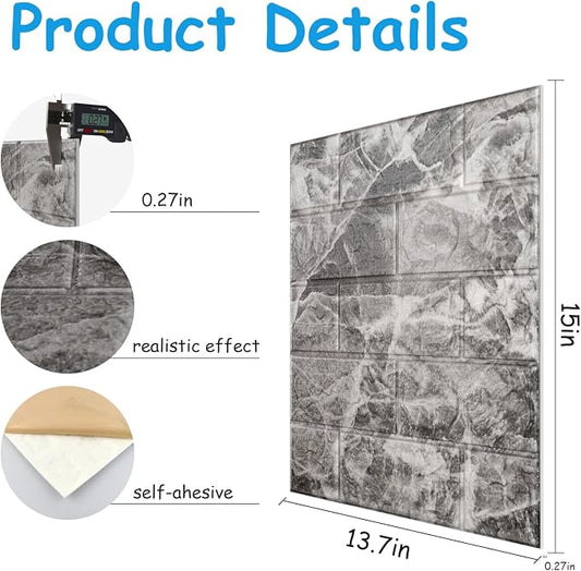 3D Wall Panels Peel and Stick in Grey White,20 PCS XPE Foam 3D Wallpaper - Image 2