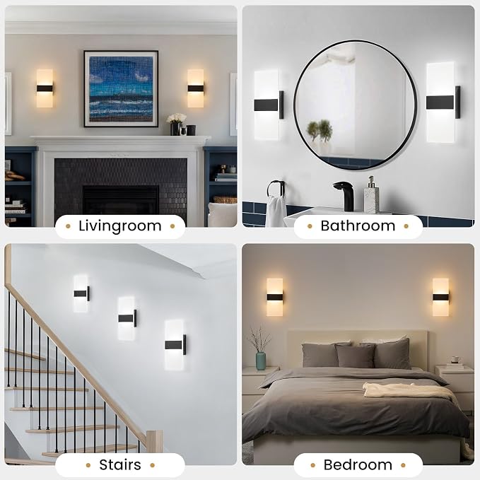 Modern LED Wall Sconces Set of Two, 12 Inch Indoor Dimmable Black Wall Lights - Image 7