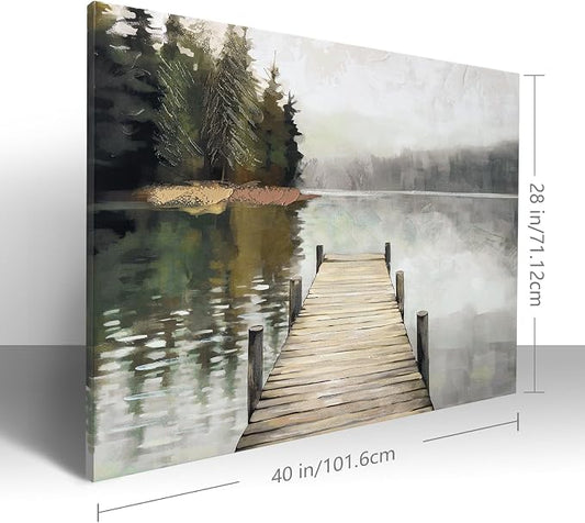 Nature Landscape Large Wall Art Canvas Picture,Horizontal Dock Forest Artwork - Image 2