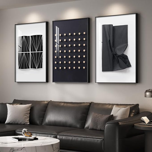 Large Framed Modern Elegant Black and White Abstract Wall Art - Image 2