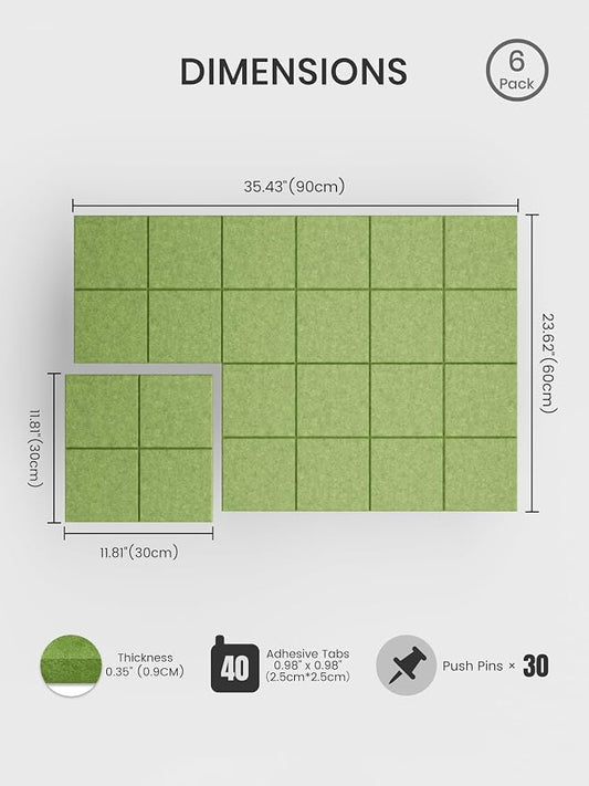 Bumusty Large Felt Bulletin Board, 30 Push Pins, 40 Adhesive Tabs, Kelly Green - Image 2