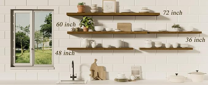 ROGMARS 72 Inches Long Walnut Floating Shelves, Rustic Solid Wood Farmhouse - Image 8