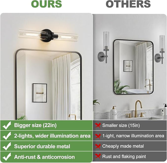 Indoi Matte Black Wall Sconces, Hardwired Bathroom Sconces Wall Lighting - Image 2