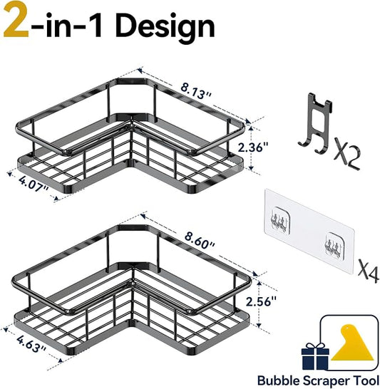 YASONIC Corner Shower Caddy 2 Pack, No Drill Adhesive Shower Storage Shelves - Image 2