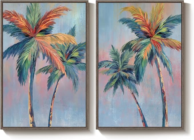 Framed Coastal Colorful Palm Tree Wall Art Bedroom, Pop Art Paintings Prints - Image 9