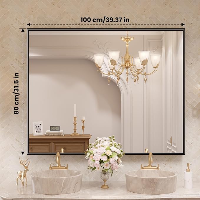 LOAAO Black Bathroom Mirror 40"X32" - Image 9
