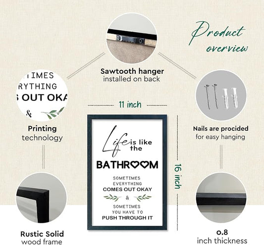 YWJKWLGS Funny Bathroom Wall Art, 11x16 Inch Black Framed Life is Like Bathroom - Image 2