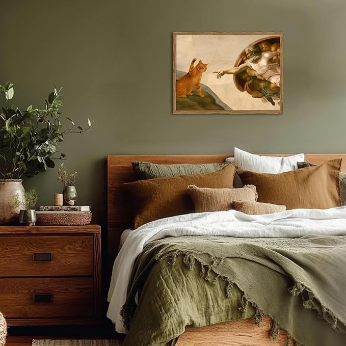 Funny Orange Cat Wall Art Creation of Adam and Cat Wall Decor Painting - Image 8