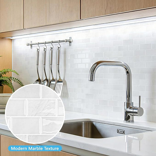 Art3d Peel and Stick Wall Tiles in White Marble– 10-Pack of 12 x12 Thickened - Image 2