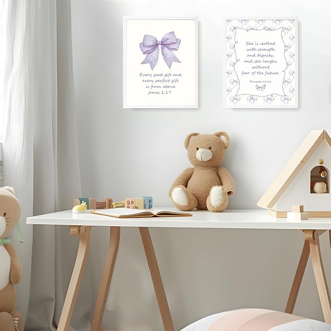 LARTSFRO Coquette Purple Bow Jesus Wall Art Decor Posters, Inspirational Bible - Image 7