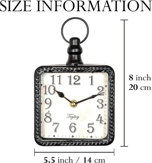 Retro Rectangle Small Wall Clock, Battery Operated Silent Black Vintage Decor - Image 2
