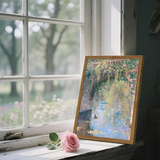 Framed Vintage Monet Canvas Wall Art, Floral Landscape Wall Decor Paintings - Image 2