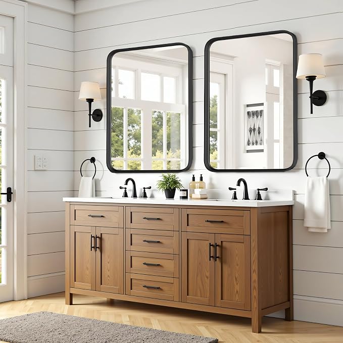 Bathroom Mirror for Wall, 30x22 Inch Rounded Rectangle Mirror, Tempered Glass - Image 7