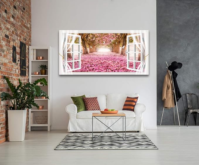 AH40174 Wall Art CanvasTrees and Pink Rose Paintings Printed Pictures Stretched - Image 6