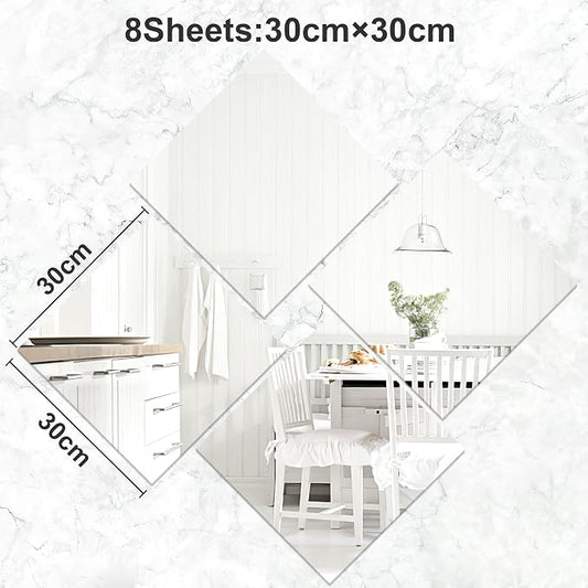 JUNEBRUSHS 8 Pack Self Adhesive Acrylic Mirror, Flexible Plastic Sheets Wall - Image 2