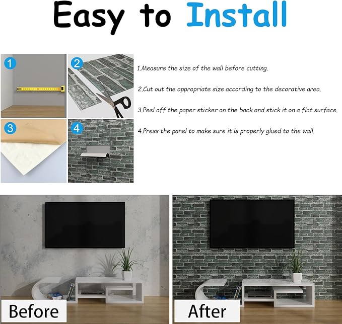 3D Wall Panels Peel and Stick in Green,40 PCS XPE Foam 3D Wallpaper, Faux Brick - Image 5