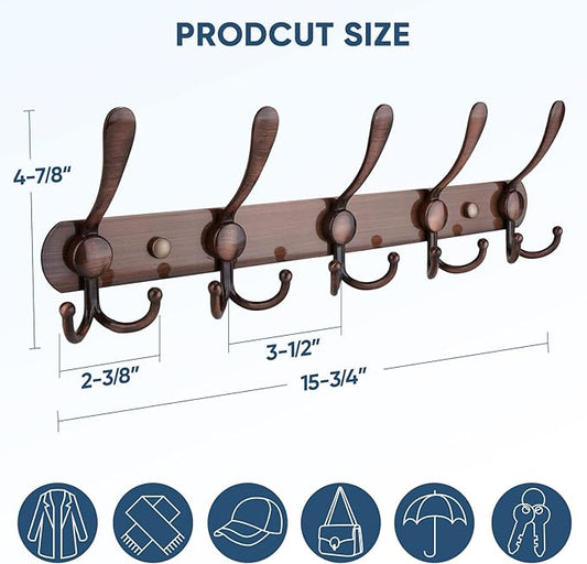 TICONN Wall Mounted Coat Rack, Five Heavy Duty Tri Hooks All Metal Construction - Image 2