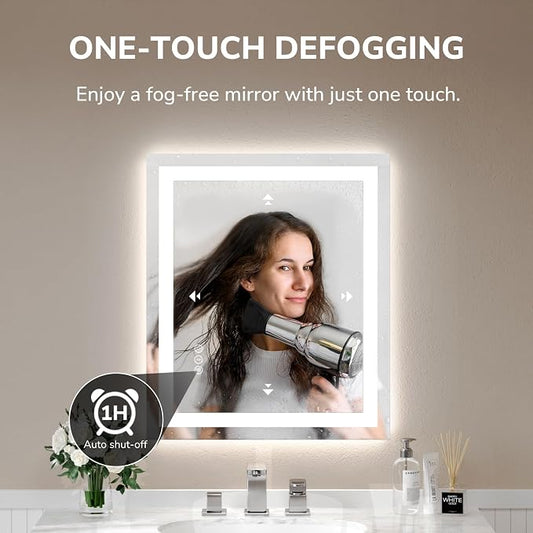 USHOWER LED Bathroom Mirror 24x32 Inch Tempered Glass - Image 2