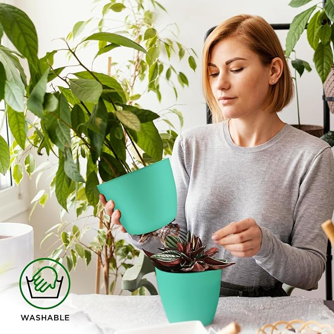 Planter Pots with Drainage Holes - Lightweight, Durable, and Space-Saving Pots for Indoor and Outdoor - Versatile Functionality, Simple Modern Design, Set of 20 Plastic Planter Pots - Aqua