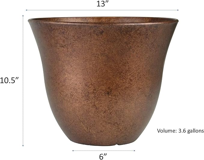 Classic Home and Garden Honeysuckle Resin Flower Pot Planter, Copper, 13"
