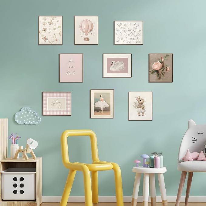 9pcs Nursery Pink Wall Art Baby Girl Canvas Wall Art Vintage Floral Prints Kids - Image 7