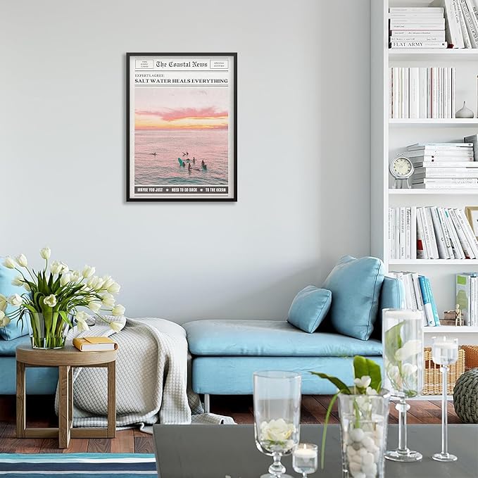 Pink Beach Newspaper Posters Vintage Fashion Coastal Girl Surf Wall Art 16X24 - Image 7