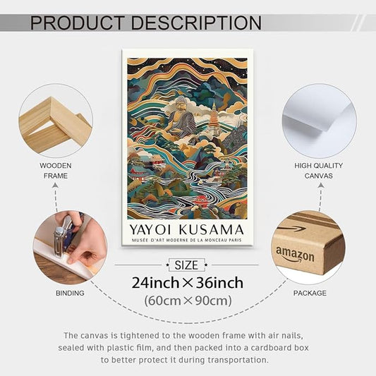 Yayoi Kusama Framed Wall Art Vintage Japanese Poster 24X36 in Abstract Buddha - Image 2