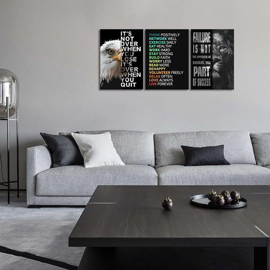 KAWAHONE Motivational Wall Art -Bald Eagle and Lion Inspirational Picture - Image 2