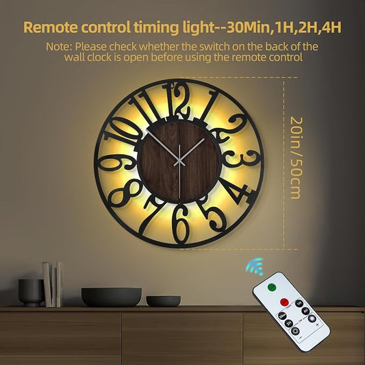 LEIKE Large Wall Clock 20'' Lighted Rustic Wood Clock - Image 2